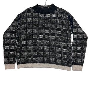 One Grey Day Los Angeles Black and Gray Check Pattern Mock Neck Sweater - Small